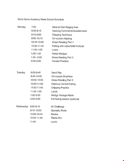 Week School Schedule Template