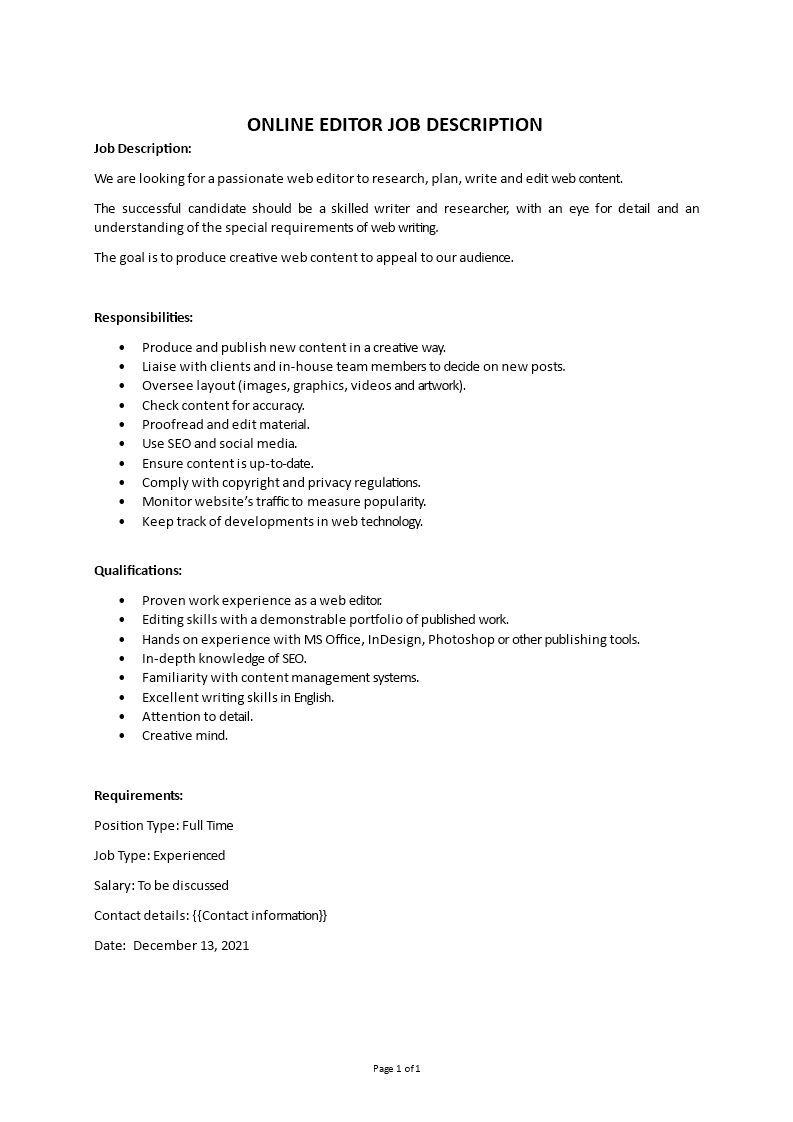 online editor job description Main Image online editor job description