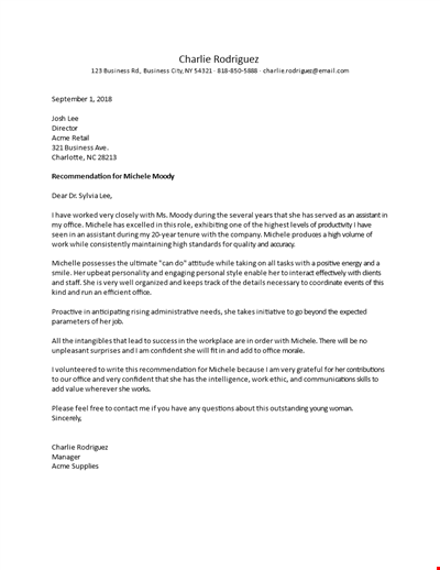 Office Manager Recommendation Letter Template | Rodriguez, Charlie, Michele