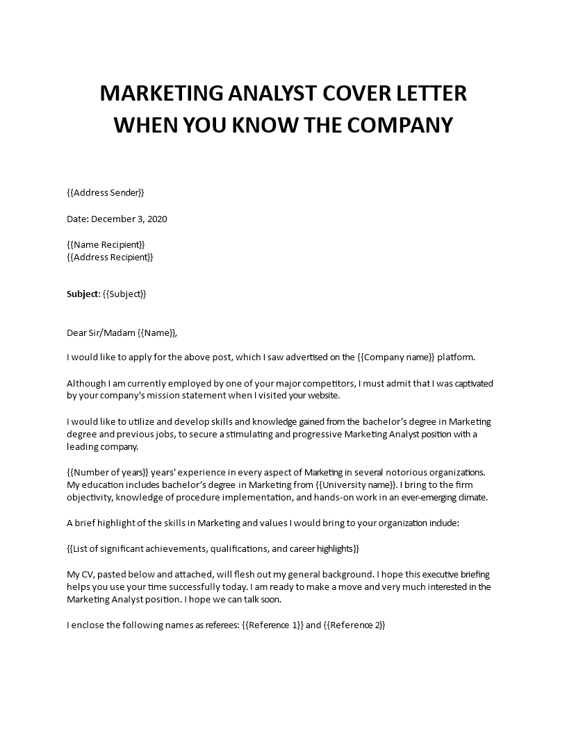 market analyst cover letter