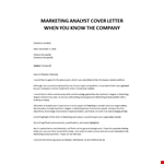 Marketing analyst cover letter example document template