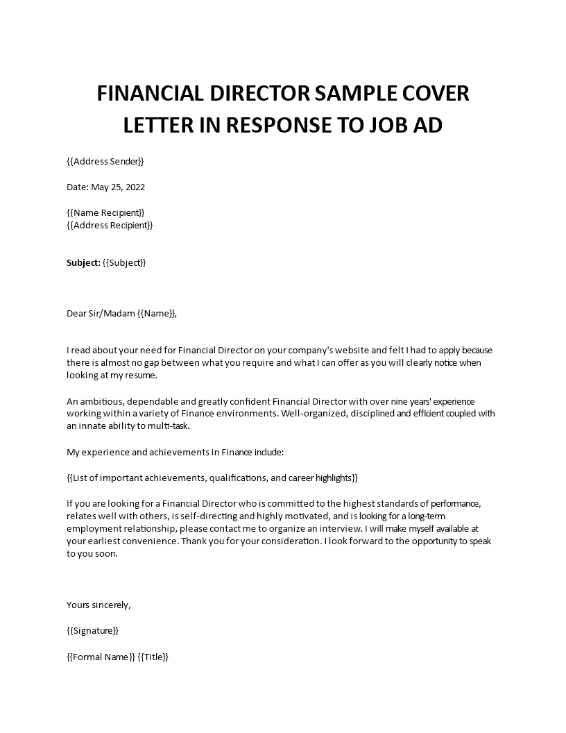 financial director sample cover letter