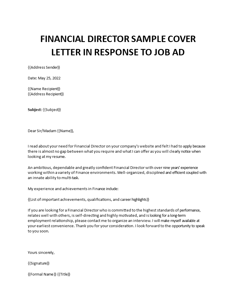 financial director sample cover letter Main Image financial director sample cover letter template