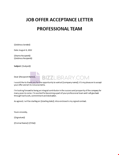 Job Offer Acceptance Letter Reply