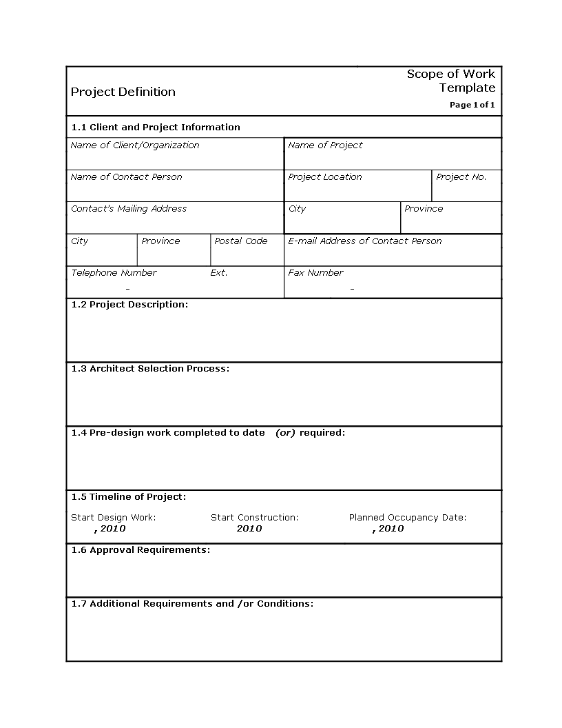 scope of work template template