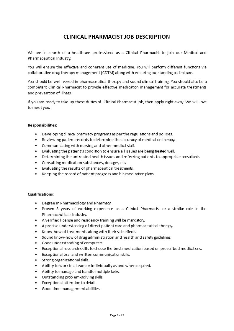 clinical pharmacist job description Main Image clinical pharmacist job description
