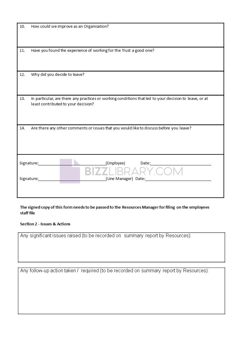 exit interview questionnaire example