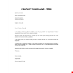 Product complaint letter by customer example document template
