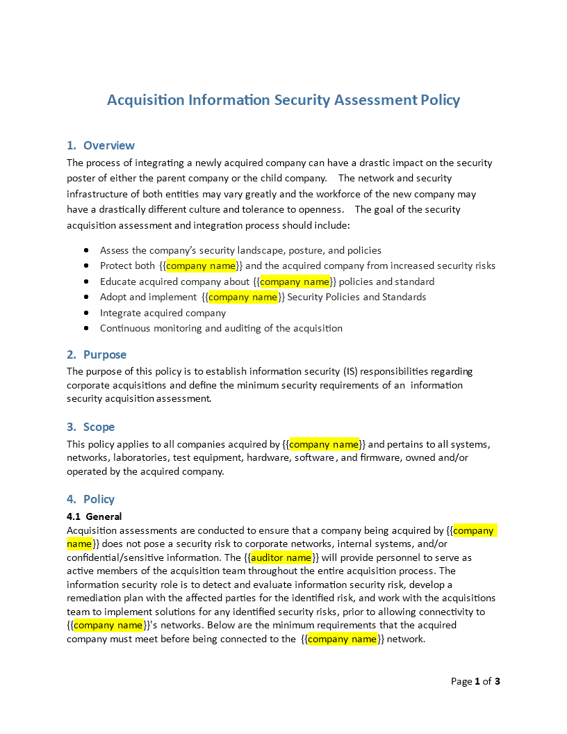 acquisition information security assessment policy template