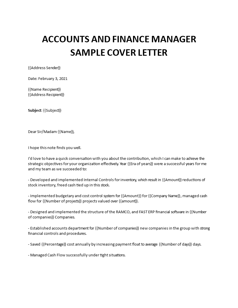 cover letter for director of finance and administration