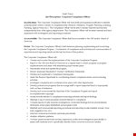 Corporate Compliance Officer Job Description | Expert in Compliance Programs example document template