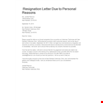 Due To Personal Reason Resignation Letter example document template