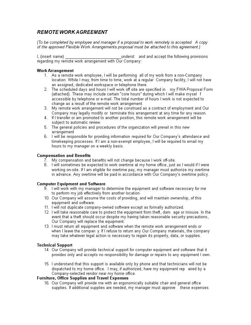 Remote Work Agreement Template Remote Work Agreement Template
