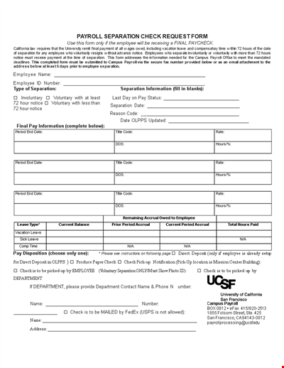 Payroll Separation Notice Template