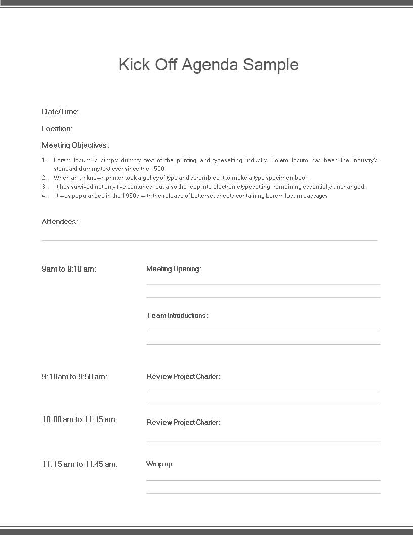 Kick Off Agenda Sample Us Letter