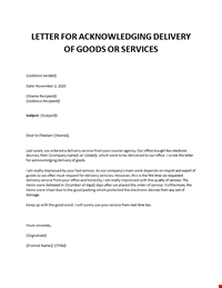 Acknowledgement receipt letter of goods