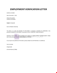 Current employment verification letter