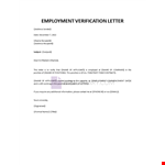 Current employment verification letter example document template