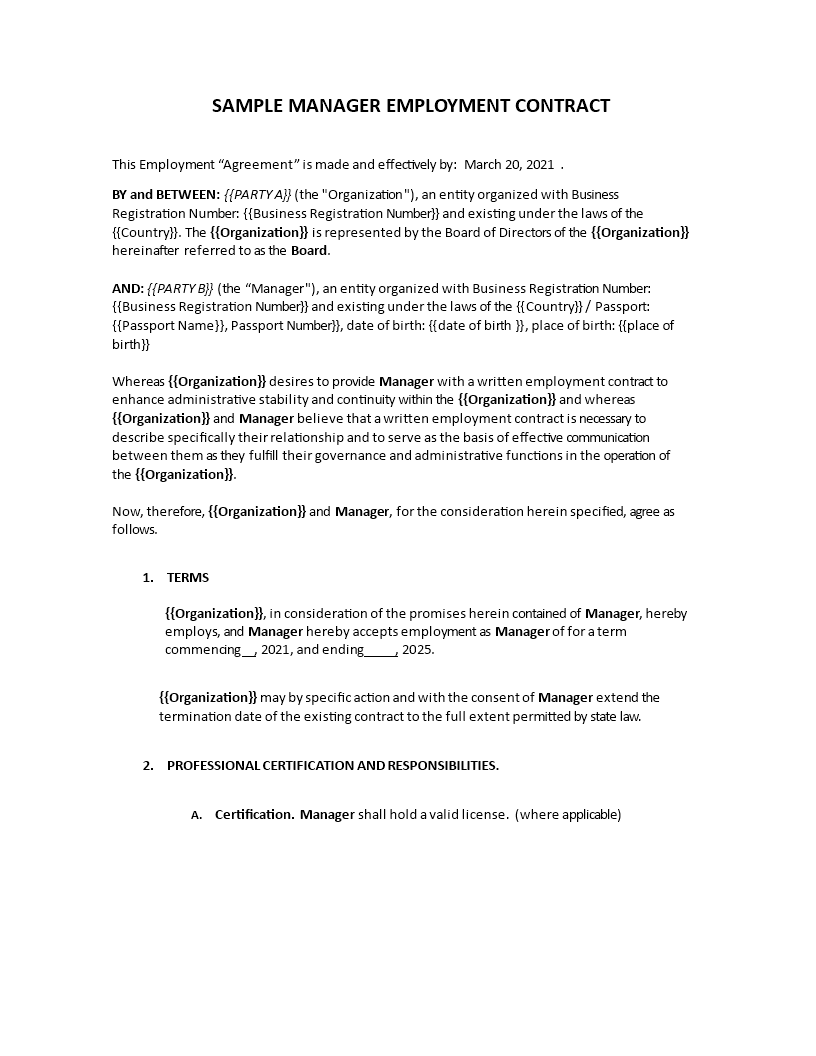 Sample Manager Employment Contract Pertaining To heads of terms agreement template