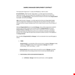 Sample Manager Employment Contract example document template