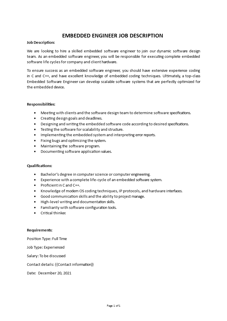 embedded engineer job description Main Image embedded engineer job description