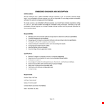Embedded Engineer Job Description example document template