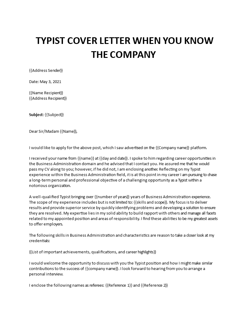 typist cover letter