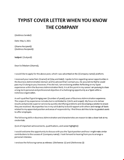 Typist cover letter