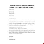 Architecture Estimating Manager cover letter example document template