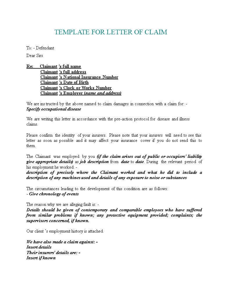 Claim Letter | Sample Template | Step-by-Step Guide | Claimant Details