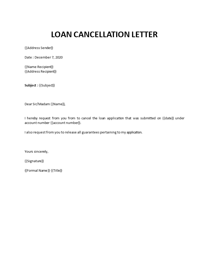 personal loan closing application letter sample