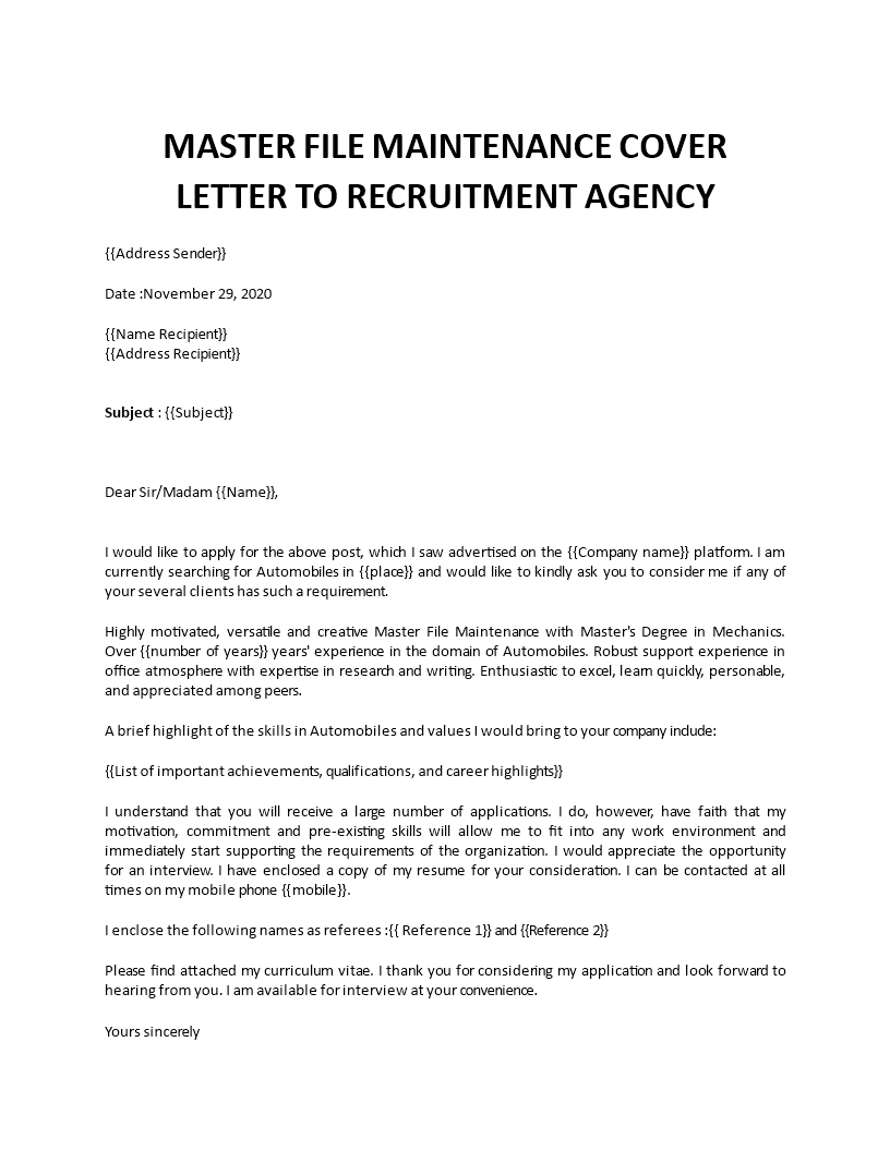 cover letter for maintenance technician