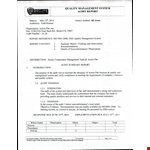 Quality Management System Audit Report example document template