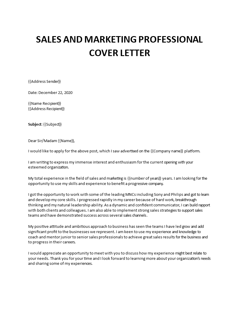 sales marketing application letter