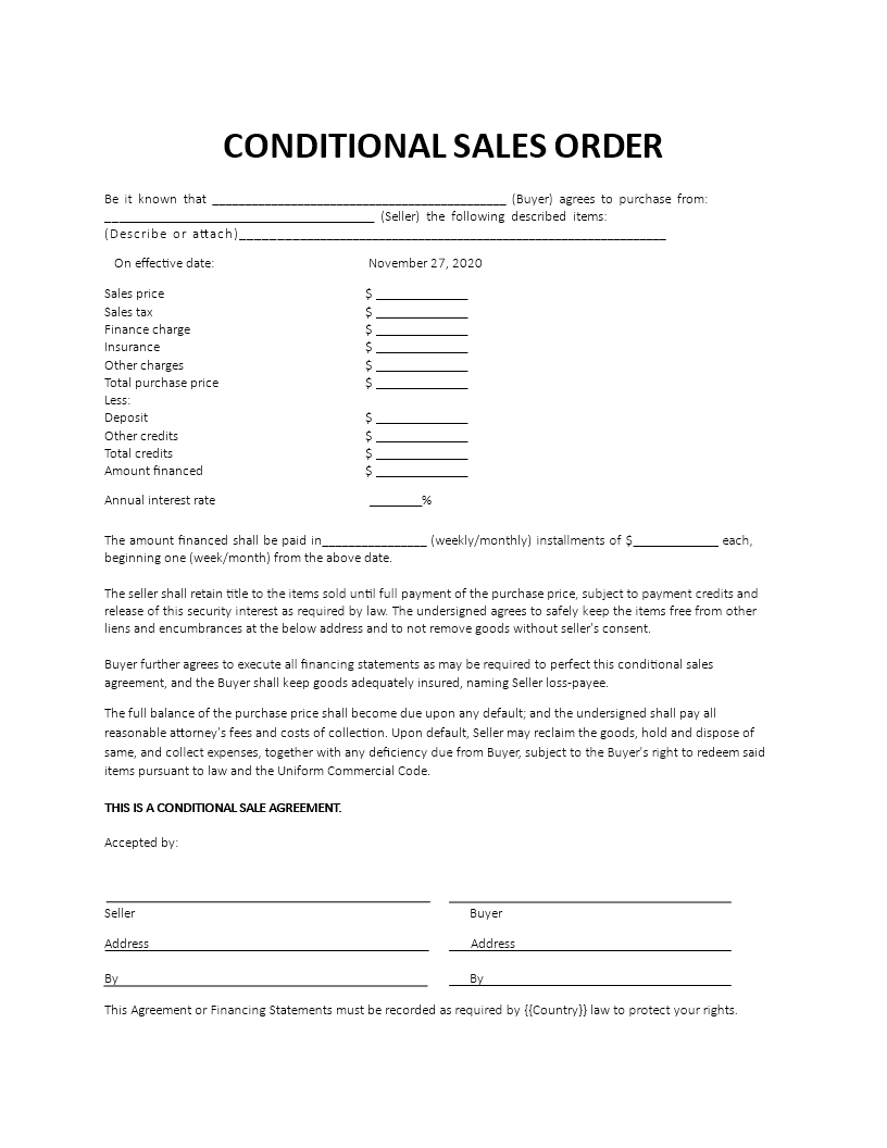 conditional sales order form template