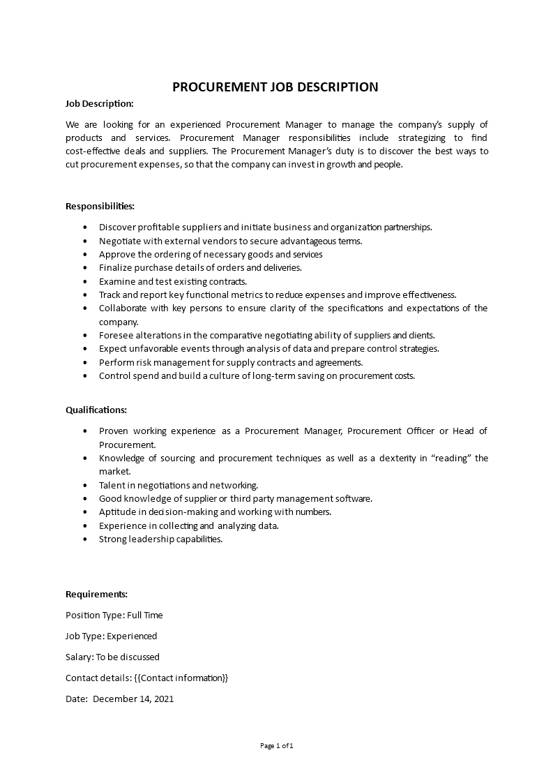 procurement officer job description