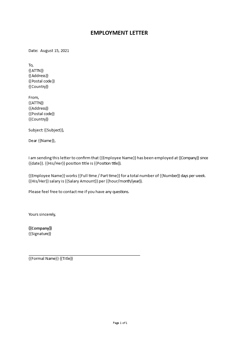 employment letter free