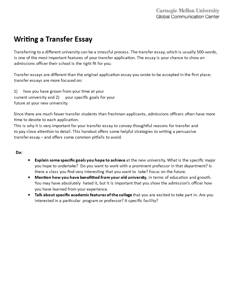 Sample Transfer College Essay