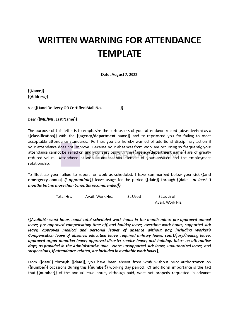 poor attendance warning letter Main Image poor attendance warning letter