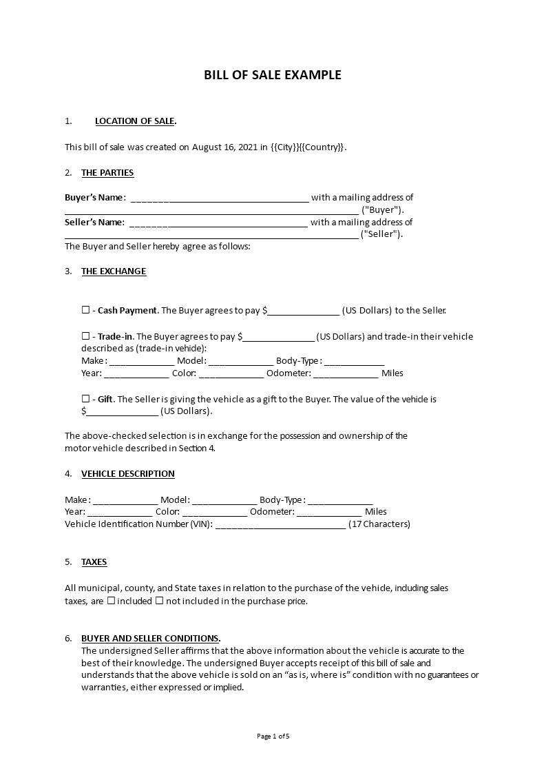 bill of sale example Main Image bill of sale example
