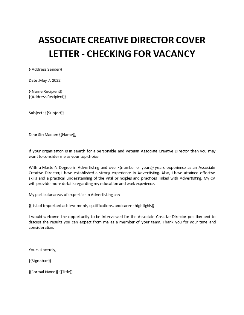 associate creative director application letter