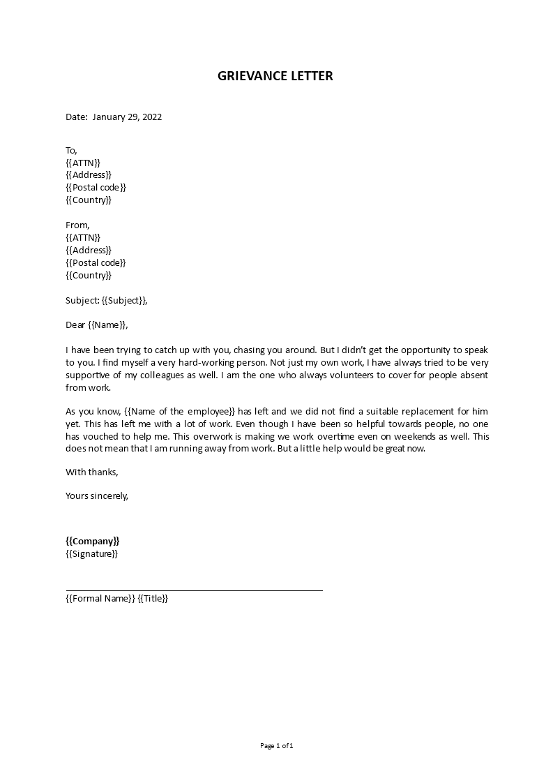 grievance letter template template