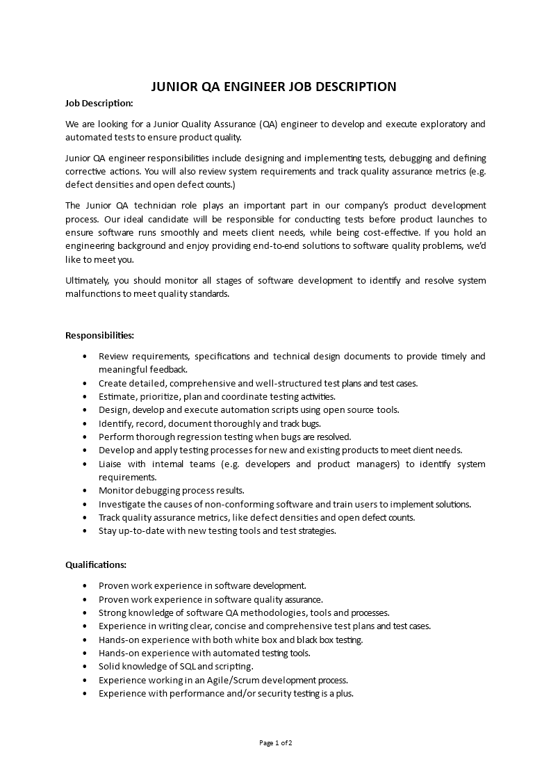 junior qa engineer job description Main Image junior qa engineer job description