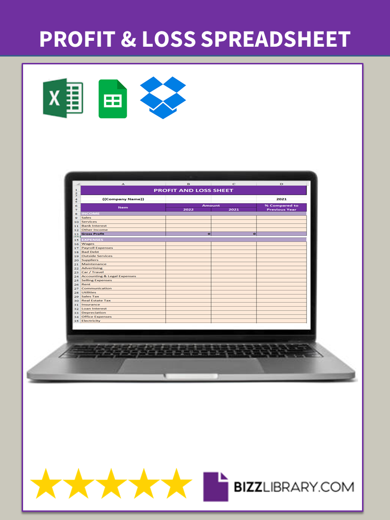 profit and loss template example