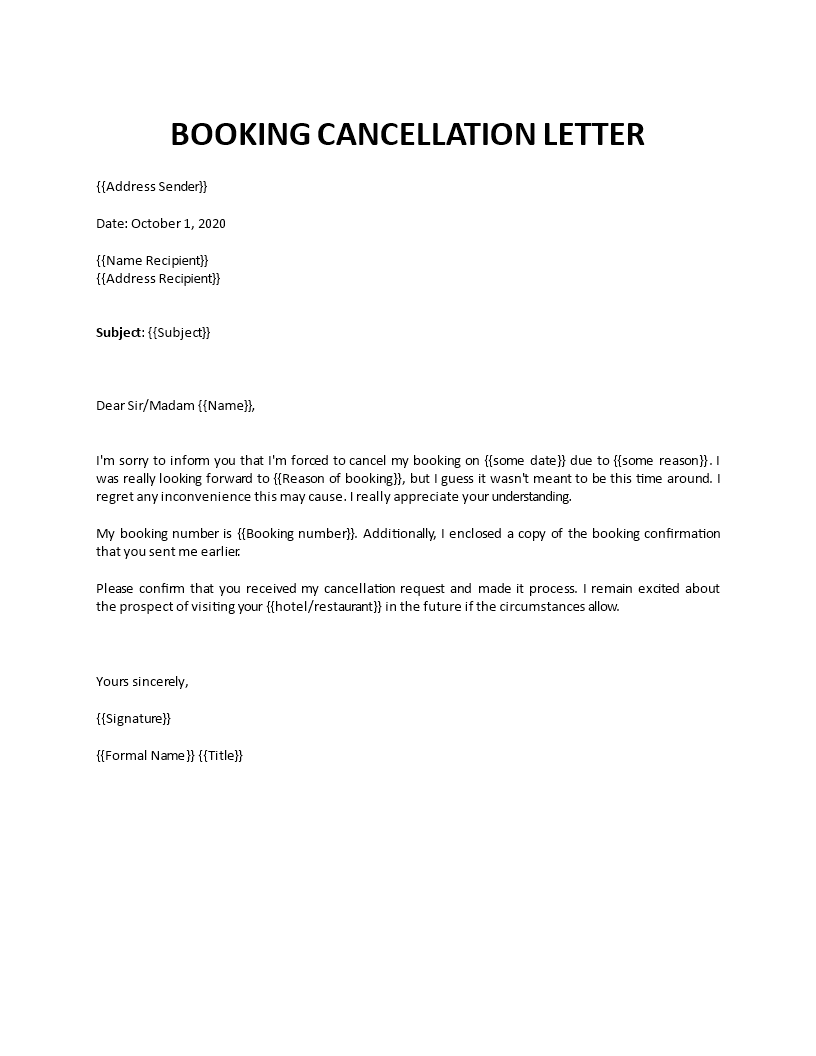 hotel booking cancellation letter