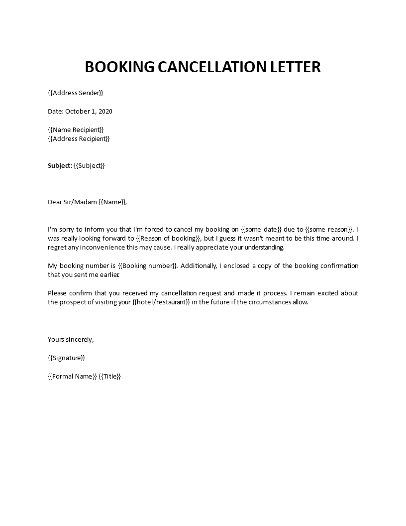 Hotel booking cancellation letter