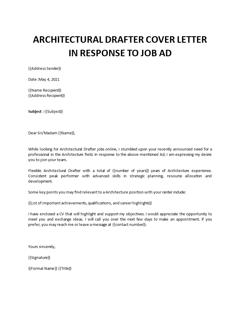 architectural drafter cover letter