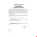 Corporate Resolution Form & Templates for Businesses | XYZ Company example document template