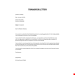 Job transfer request letter for personal reason example document template