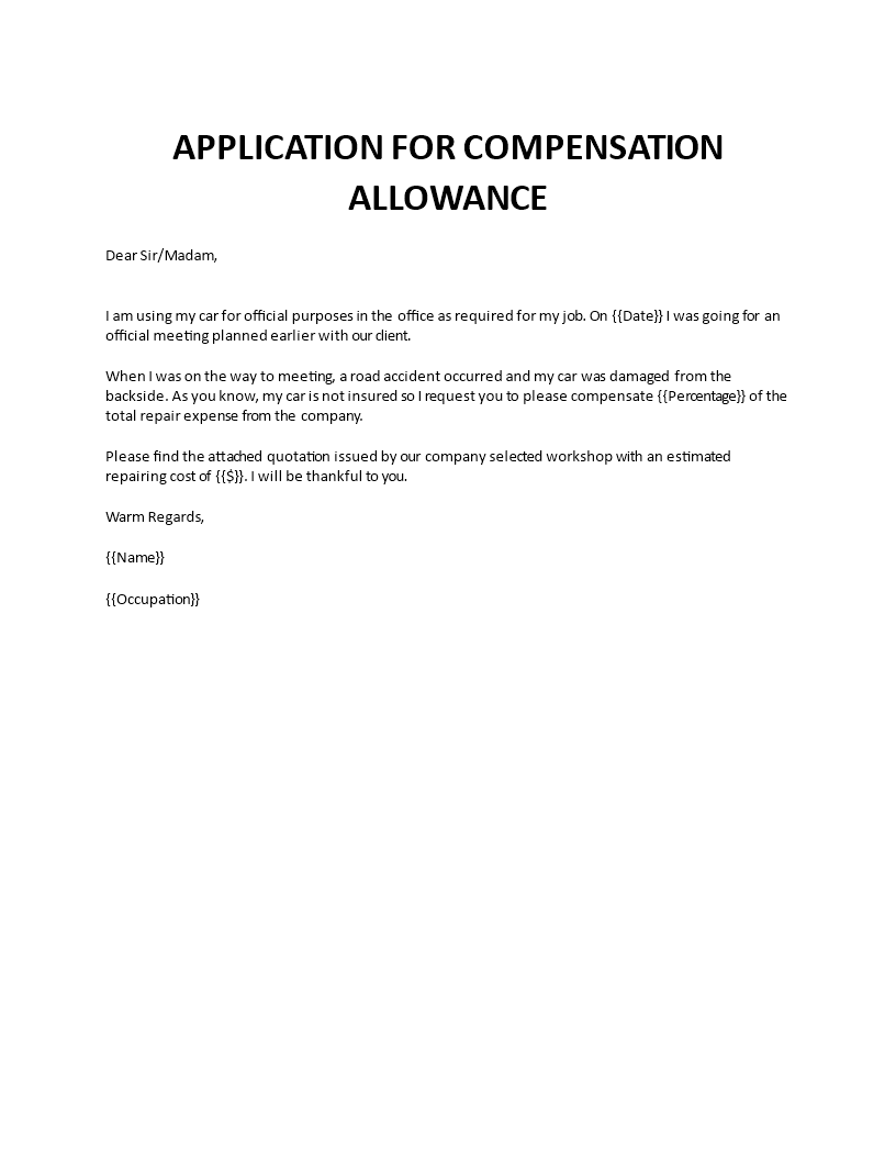 Application for compensation allowance to boss